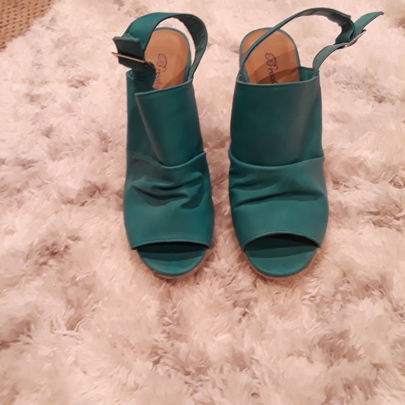 Blue Espadrille Wedge Heels - Picture 4 of 7